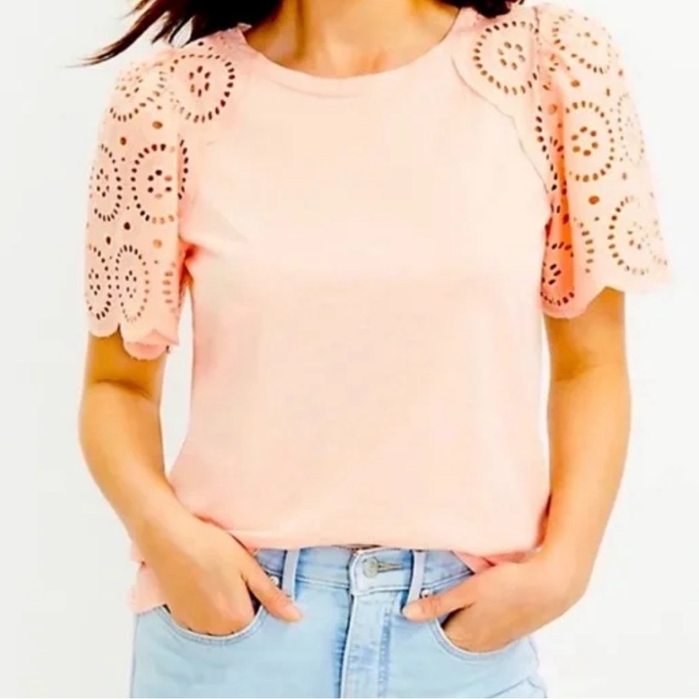 LOFT flutter eyelet sleeve tee blouse size M